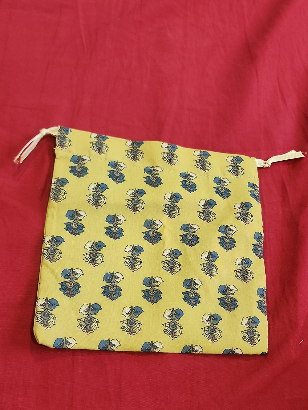 Deepa Gurnani Yellow Floral Drawstring Cosmetic Pouch